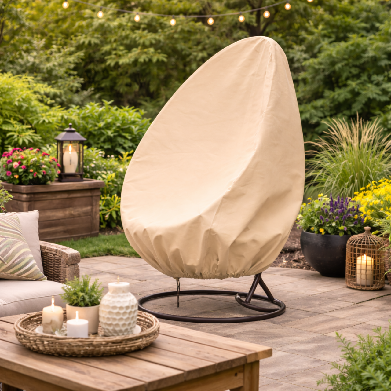 Pokrowiec na fotel wiszący huśtawkę ogrodową osłona na kokon kosz wodoodporna beżowa - obrazek 8