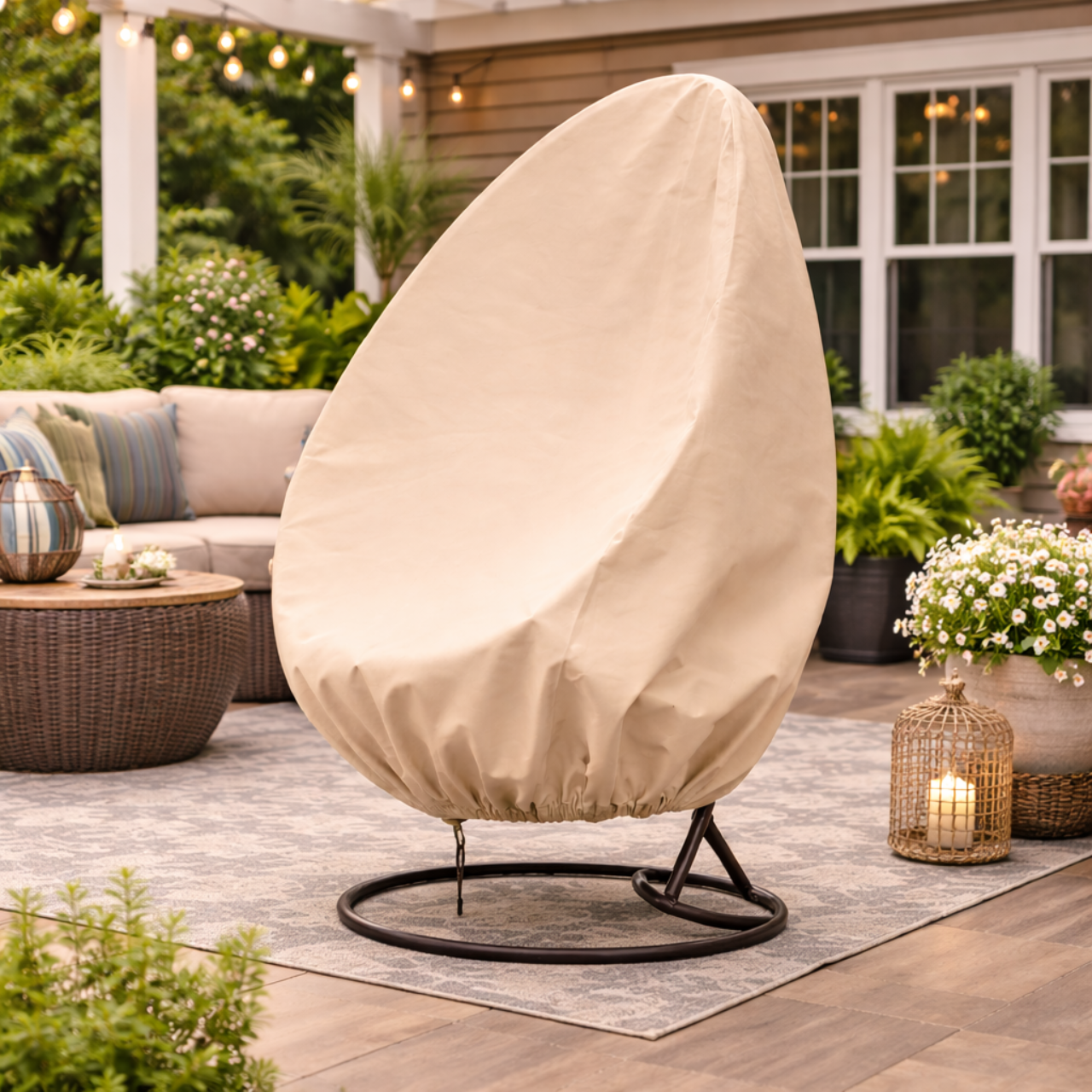 Pokrowiec na fotel wiszący huśtawkę ogrodową osłona na kokon kosz wodoodporna beżowa - obrazek 11