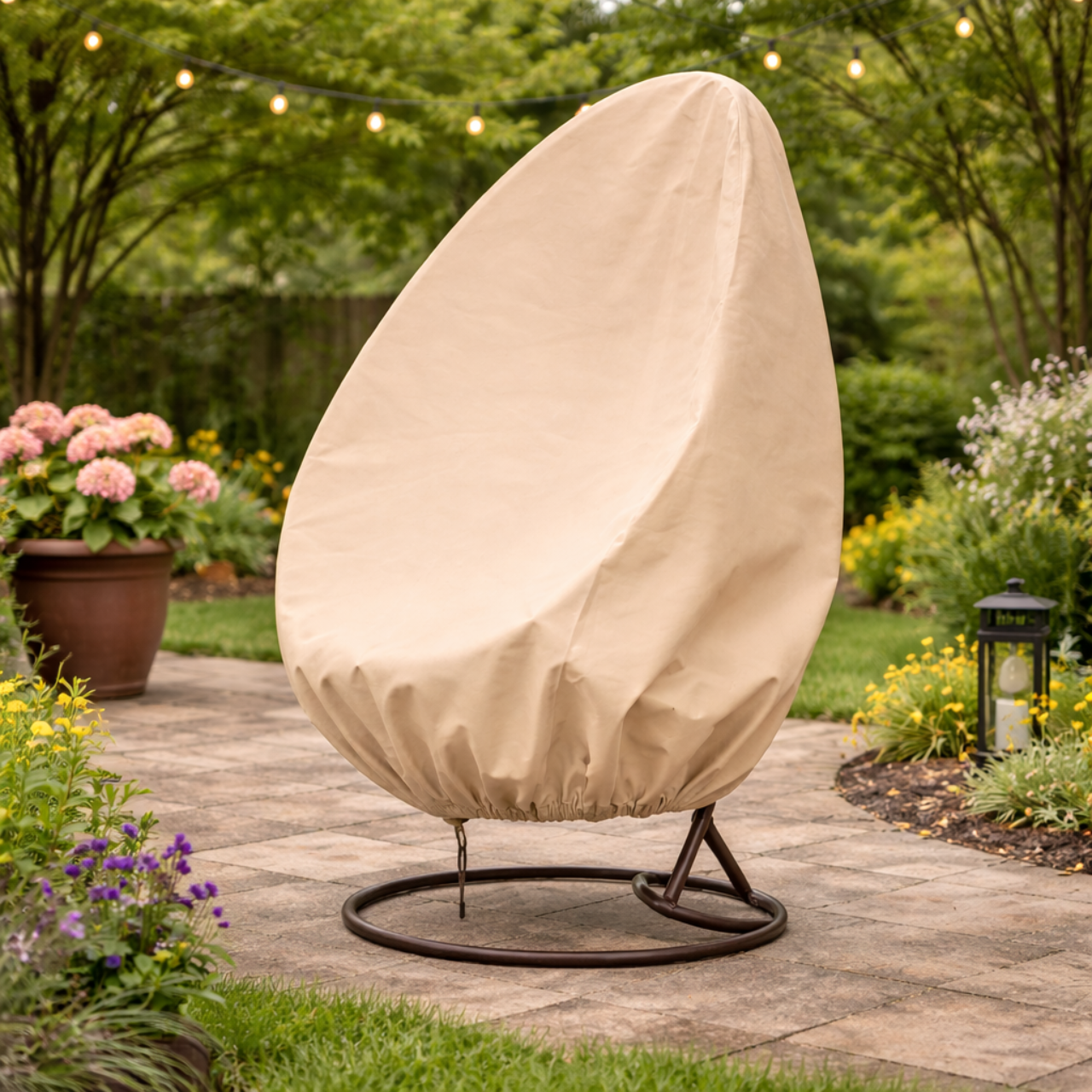 Pokrowiec na fotel wiszący huśtawkę ogrodową osłona na kokon kosz wodoodporna beżowa - obrazek 16