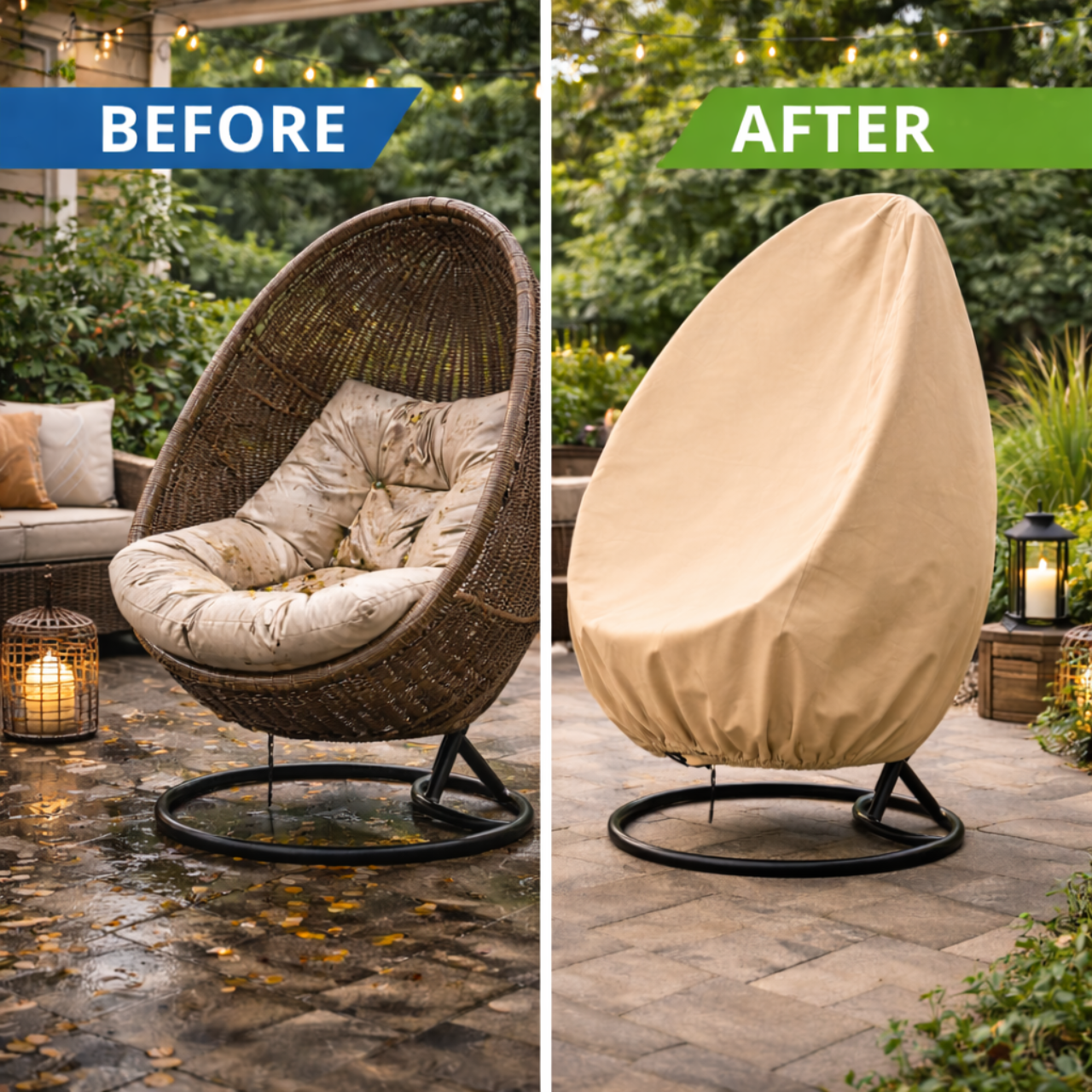 Pokrowiec na fotel wiszący huśtawkę ogrodową osłona na kokon kosz wodoodporna beżowa - obrazek 17