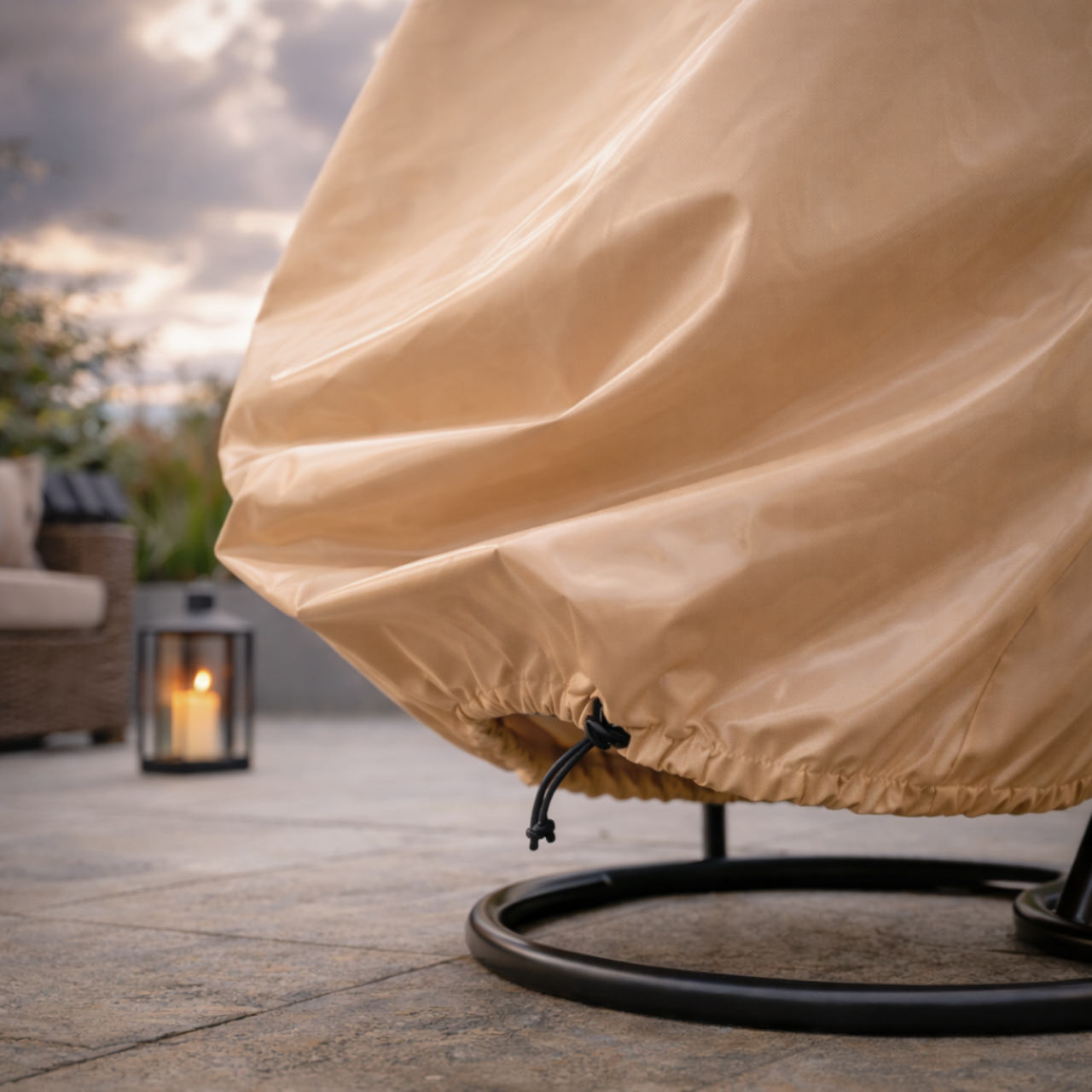 Pokrowiec na fotel wiszący huśtawkę ogrodową osłona na kokon kosz wodoodporna beżowa - obrazek 5