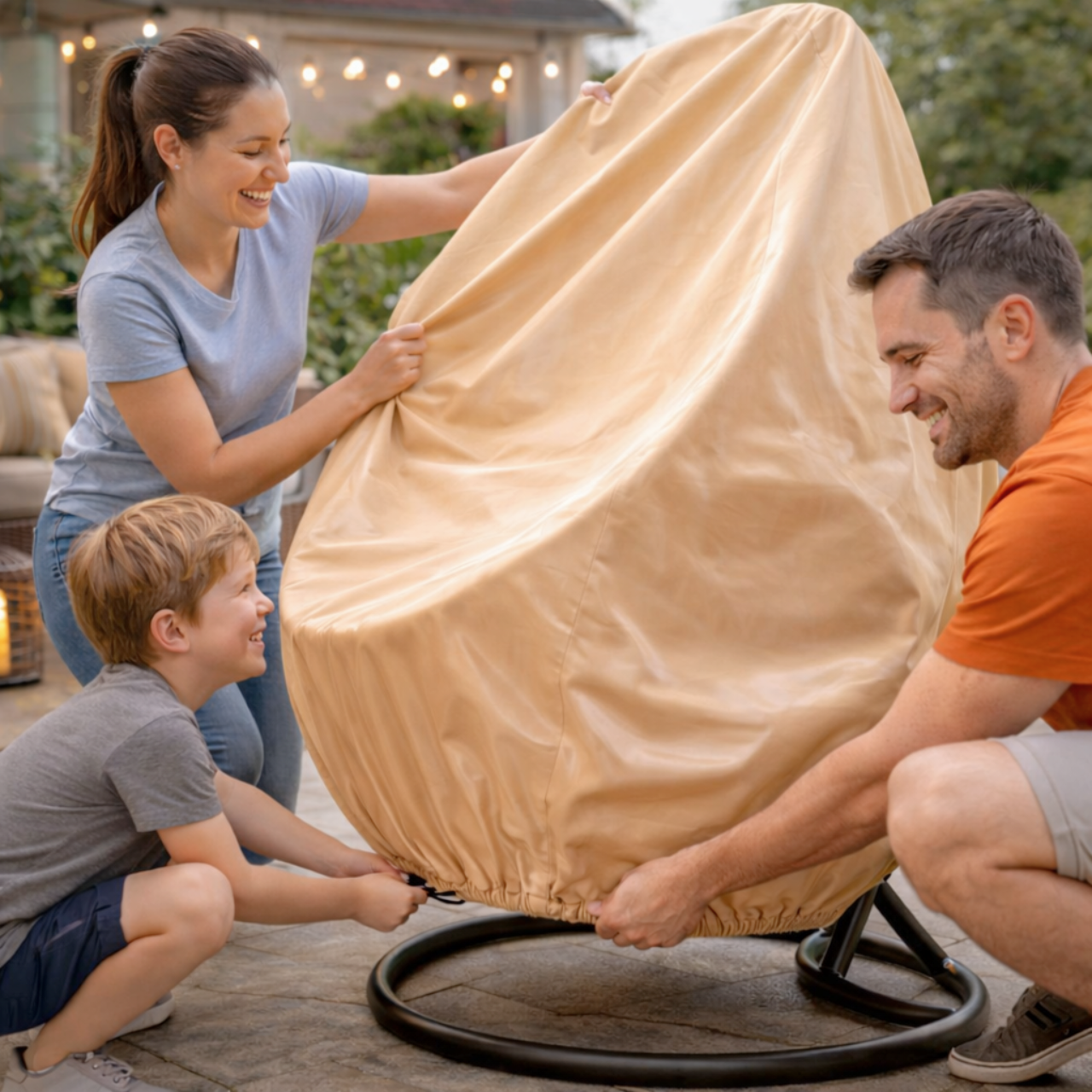 Pokrowiec na fotel wiszący huśtawkę ogrodową osłona na kokon kosz wodoodporna beżowa - obrazek 9