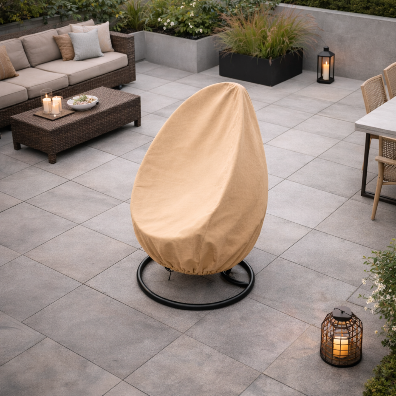 Pokrowiec na fotel wiszący huśtawkę ogrodową osłona na kokon kosz wodoodporna beżowa - obrazek 14