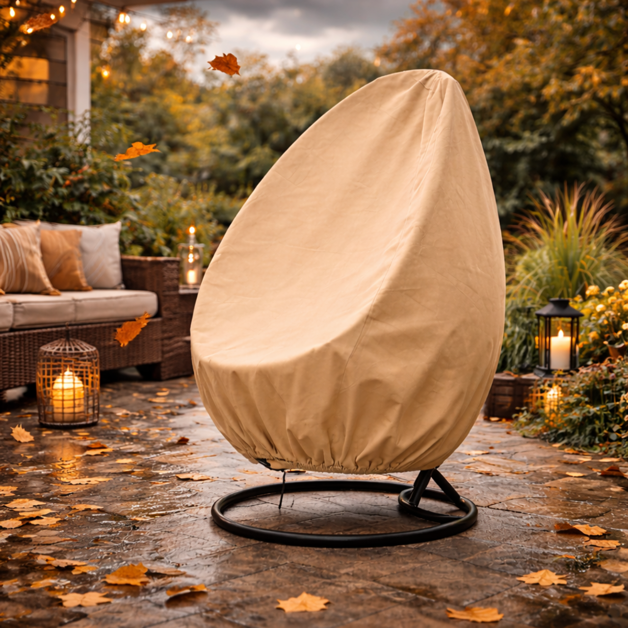 Pokrowiec na fotel wiszący huśtawkę ogrodową osłona na kokon kosz wodoodporna beżowa - obrazek 13