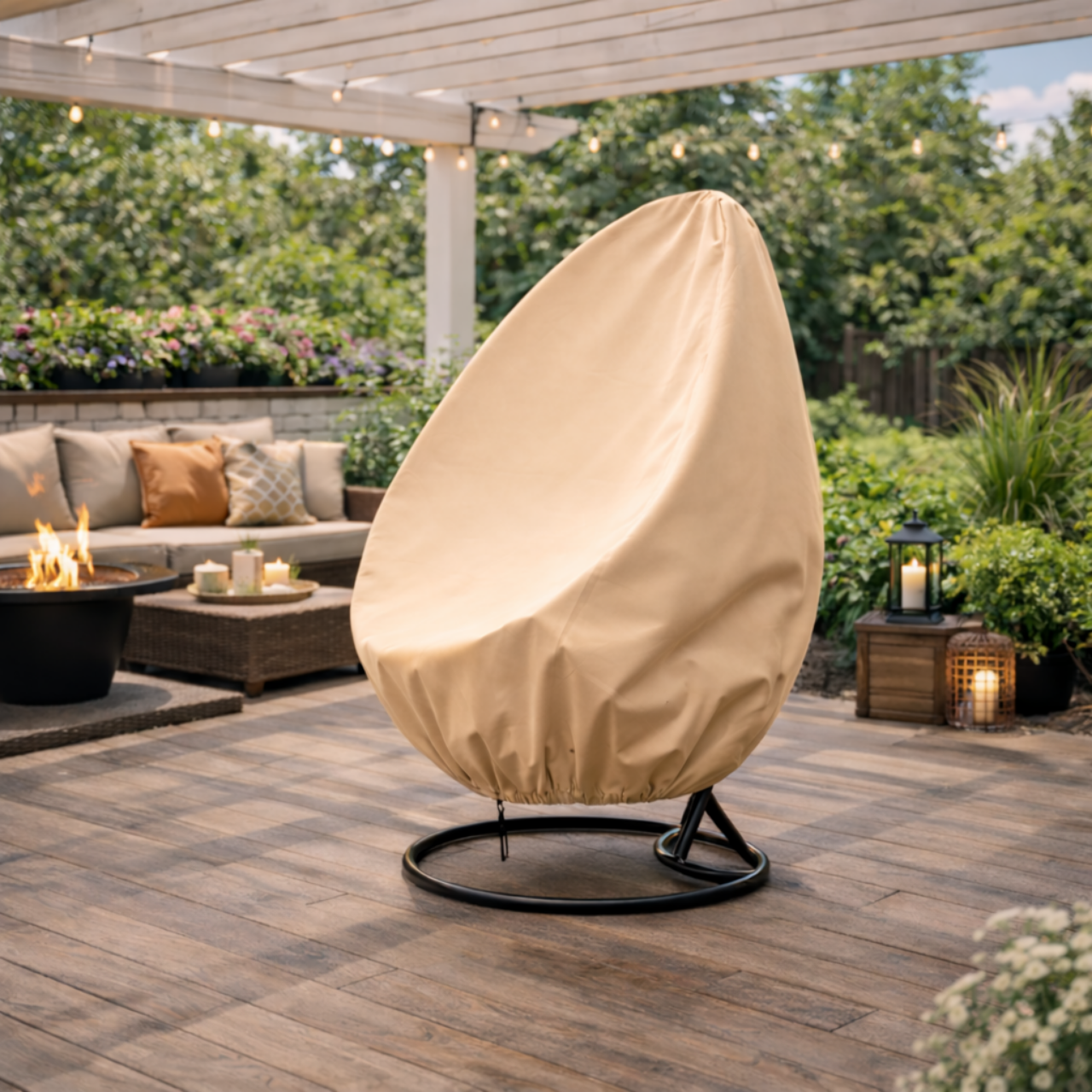Pokrowiec na fotel wiszący huśtawkę ogrodową osłona na kokon kosz wodoodporna beżowa - obrazek 3