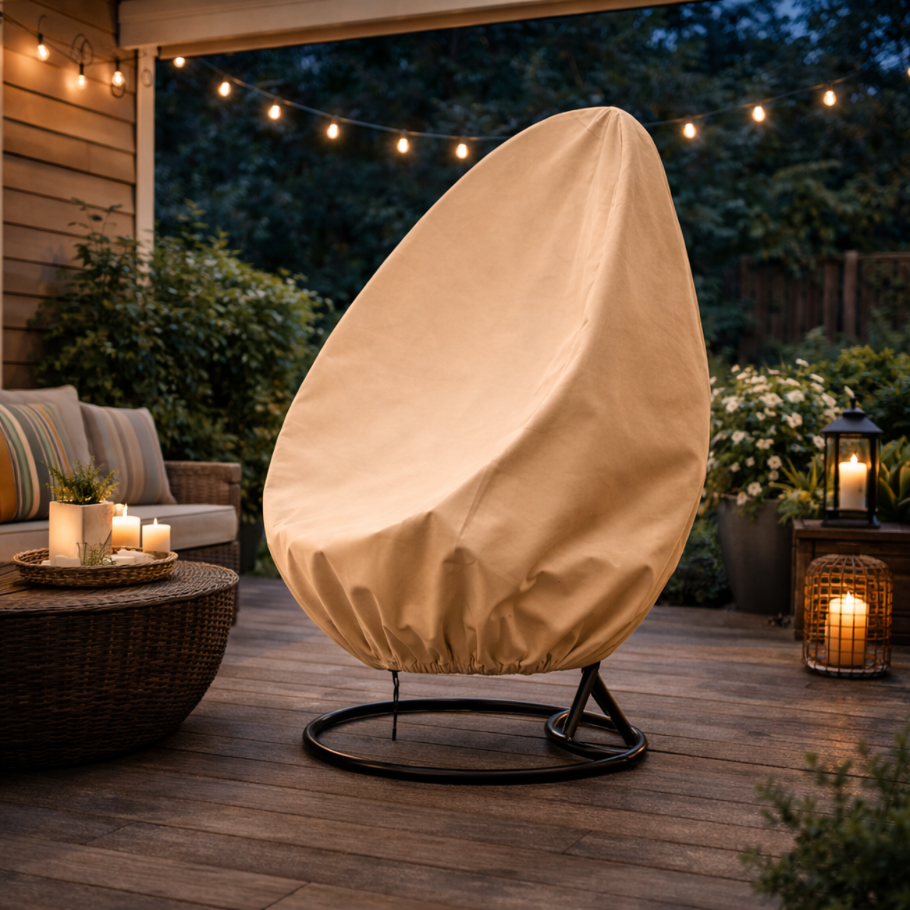 Pokrowiec na fotel wiszący huśtawkę ogrodową osłona na kokon kosz wodoodporna beżowa - obrazek 15