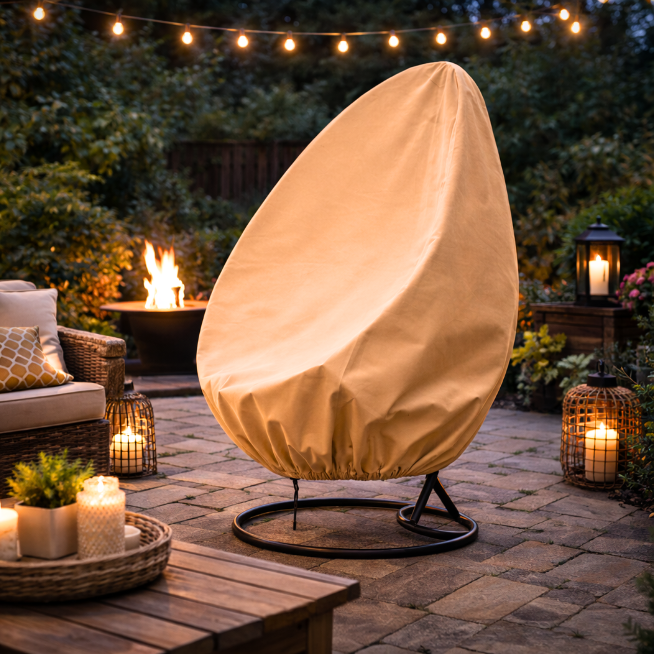 Pokrowiec na fotel wiszący huśtawkę ogrodową osłona na kokon kosz wodoodporna beżowa - obrazek 7